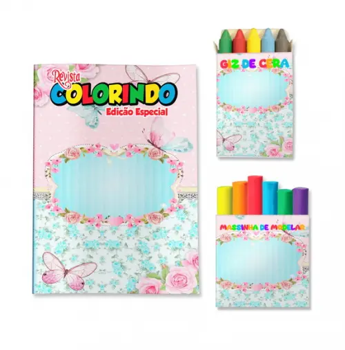 Livro de Colorir Massinha Jardim de Borboletas Rosa e Azul Personalizado | Kit Colorir Infantil | Lembrancinha Festa...