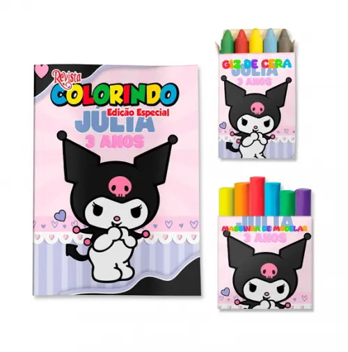 Livro de Colorir Massinha Kuromi Preto Personalizado | Kit Colorir Infantil | Lembrancinha Festa Infantil