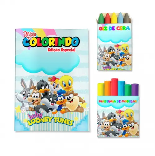 Livro de Colorir Massinha Looney Tunes Personalizado | Kit Colorir Infantil | Lembrancinha Festa Infantil