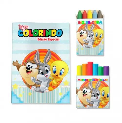 Livro de Colorir Massinha Looney Tunes Personalizado | Kit Colorir Infantil | Lembrancinha Festa Infantil