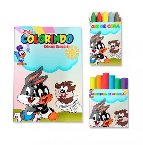 Livro de Colorir Massinha Looney Tunes Personalizado | Kit Colorir Infantil | Lembrancinha Festa Infantil
