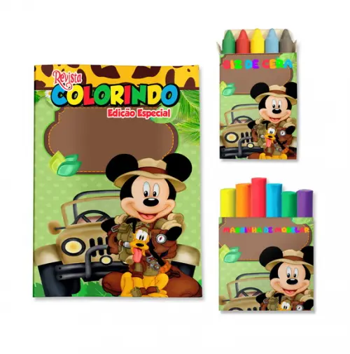 Livro de Colorir Massinha Mickey Safari Personalizado | Kit Colorir Infantil | Lembrancinha Festa Infantil