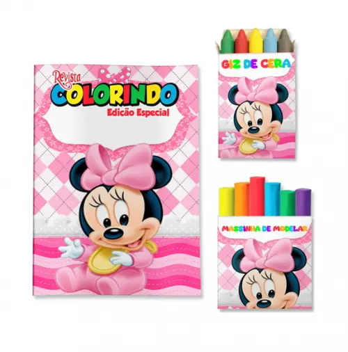 Livro de Colorir Massinha Minnie Baby Personalizado | Kit Colorir Infantil | Lembrancinha Festa Infantil