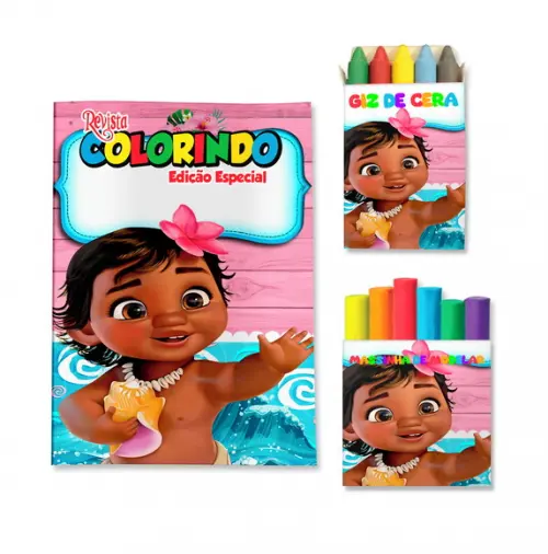 Livro de Colorir Massinha Moana Baby Personalizado | Kit Colorir Infantil | Lembrancinha Festa Infantil