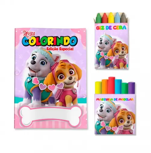 Livro de Colorir Massinha Patrulha Canina Rosa Personalizado | Kit Colorir Infantil | Lembrancinha Festa Infantil