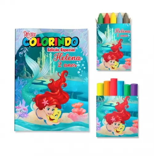 Livro de Colorir Massinha Pequena Sereia Ariel Personalizado | Kit Colorir Infantil | Lembrancinha Festa Infantil