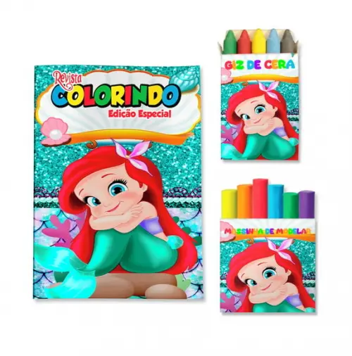 Livro de Colorir Massinha Pequena Sereia Ariel Cute Baby Personalizado | Kit Colorir Infantil | Lembrancinha Festa In...