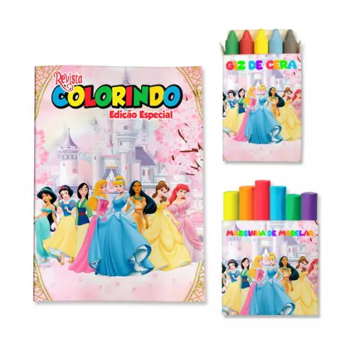 Livro de Colorir Massinha Princesas Disney Personalizado | Kit Colorir Infantil | Lembrancinha Festa Infantil