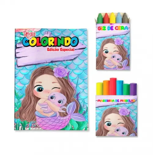 Livro de Colorir Massinha Sereia Personalizado | Kit Colorir Infantil | Lembrancinha Festa Infantil