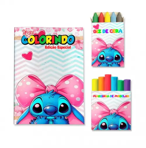 Livro de Colorir Massinha Stitch Personalizado | Kit Colorir Infantil | Lembrancinha Festa Infantil