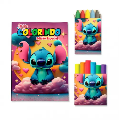 Livro de Colorir Massinha Stitch Personalizado | Kit Colorir Infantil | Lembrancinha Festa Infantil