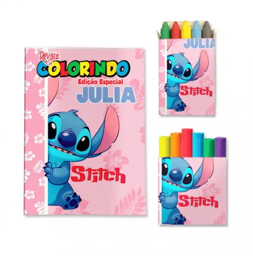 Livro de Colorir Massinha Stitch Personalizado | Kit Colorir Infantil | Lembrancinha Festa Infantil