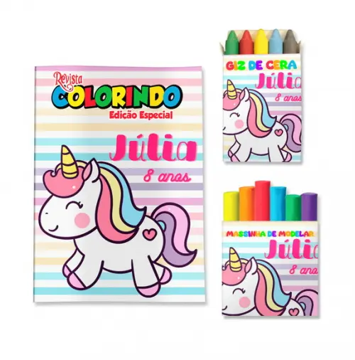 Livro de Colorir Massinha Unicórnio Personalizado | Kit Colorir Infantil | Lembrancinha Festa Infantil