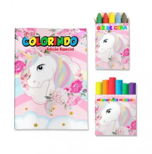 Livro de Colorir Massinha Unicórnio Personalizado | Kit Colorir Infantil | Lembrancinha Festa Infantil