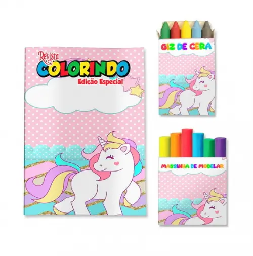 Livro de Colorir Massinha Unicórnio Personalizado | Kit Colorir Infantil | Lembrancinha Festa Infantil