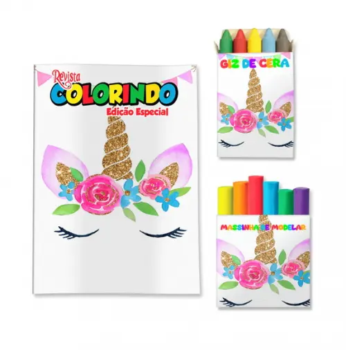 Livro de Colorir Massinha Unicórnio Personalizado | Kit Colorir Infantil | Lembrancinha Festa Infantil