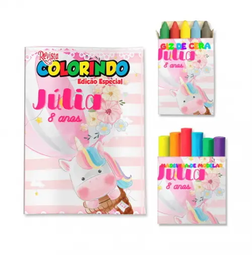 Livro de Colorir Massinha Unicórnio Personalizado | Kit Colorir Infantil | Lembrancinha Festa Infantil