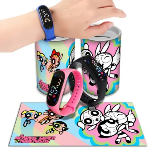 Kit Lembrancinha Meninas Super Poderosas Relógio + Cofrinho | Lembrancinha Festa Infantil