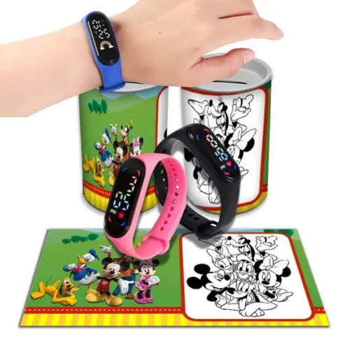 Kit Lembrancinha Mickey Relógio + Cofrinho Personalizado | Lembrancinha Festa Infantil