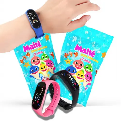 Saquinho Metalizado Ziplock Baby Shark Relógio no Personalizado | Lembrancinha Festa Infantil