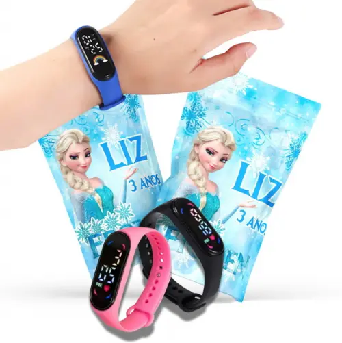 Saquinho Metalizado Ziplock Frozen Relógio no Personalizado | Lembrancinha Festa Infantil