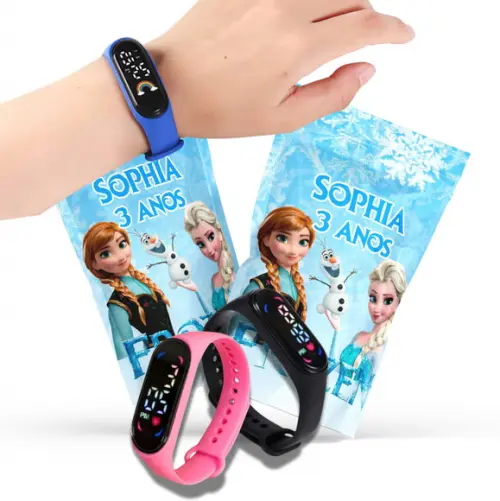 Saquinho Metalizado Ziplock Frozen Relógio no Personalizado | Lembrancinha Festa Infantil