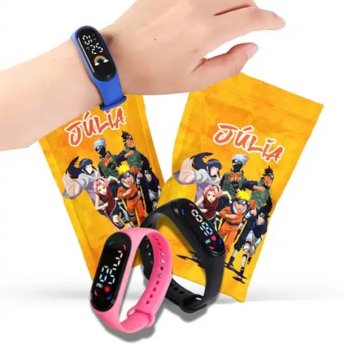 Saquinho Metalizado Ziplock Naruto Relógio no Personalizado | Lembrancinha Festa Infantil