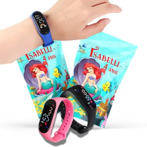 Saquinho Metalizado Ziplock Pequena Sereia Ariel Relógio no Personalizado | Lembrancinha Festa Infantil