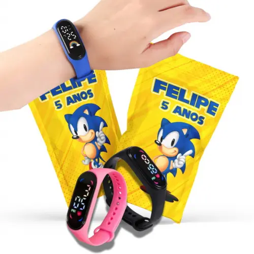 Saquinho Metalizado Ziplock Sonic Relógio no Personalizado | Lembrancinha Festa Infantil