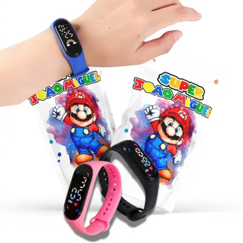 Saquinho Metalizado Ziplock Super Mario Relógio no Personalizado | Lembrancinha Festa Infantil