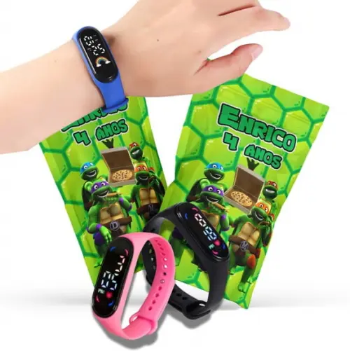 Saquinho Metalizado Ziplock Tartaruga Ninja Relógio no Personalizado | Lembrancinha Festa Infantil