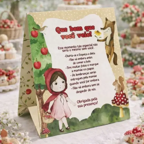 Placa de Agradecimento Chapeuzinho Vermelho Centro de Mesa | Lembrancinha Festa Infantil