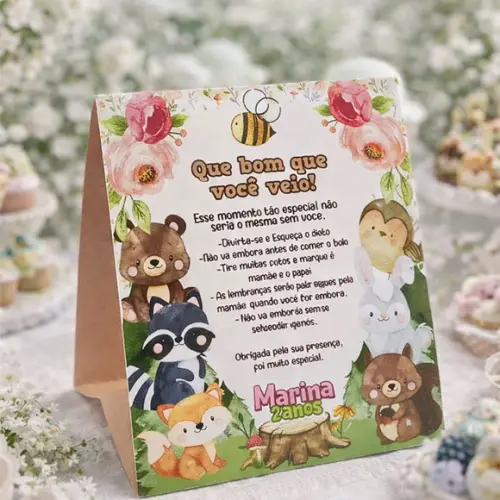 Placa de Agradecimento Bosque Encantado Centro de Mesa | Lembrancinha Festa Infantil