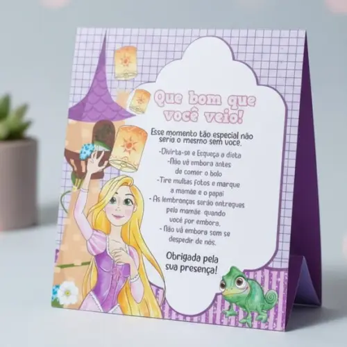 Placa de Agradecimento Rapunzel Enrolados Centro de Mesa | Lembra
