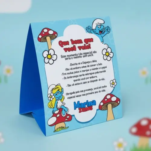 Placa de Agradecimento Smurf Centro de Mesa Personallizado | Lembrancinha Festa Infantil