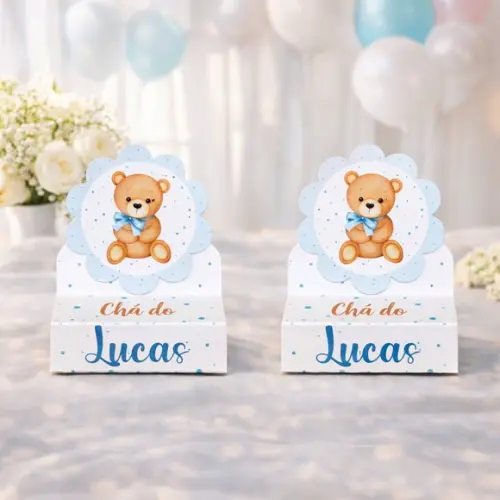 Porta Bis Duplo Chá de Bebê Ursinho Azul | Lembrancinha Festa Infantil