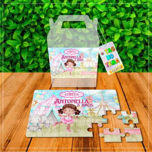 Quebra Cabeça Personalizado Circo Rosa Aquarela 24 Peças | Lembrancinha Festa Infantil
