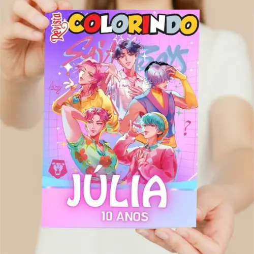 Livro de Colorir Saja Boys Kpop Personalizada 15x21 cm Personalizado | Kit Colorir Infantil | Lembrancinha Festa Infa...