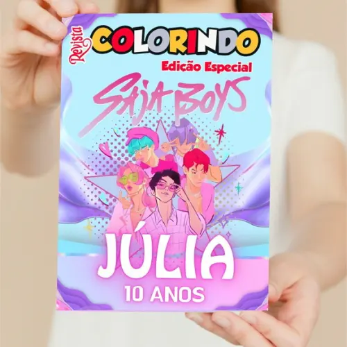 Livro de Colorir Saja Boys Kpop Personalizada 15x21 cm Personalizado | Kit Colorir Infantil | Lembrancinha Festa Infa...