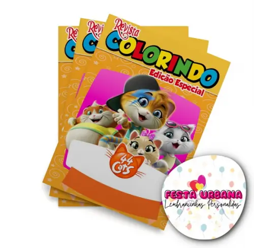 Livro de Colorir 44 Gatos 14x10 Personalizado | Kit Colorir Infantil | Lembrancinha Festa Infantil