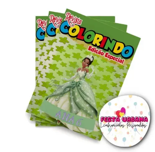 Livro de Colorir a Princesa e o Sapo 14x10 Personalizado | Kit Colorir Infantil | Lembrancinha Festa Infantil