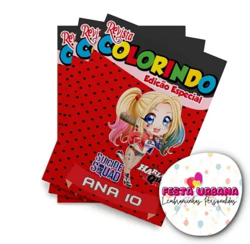 Livro de Colorir Arlequina 14x10 Personalizado | Kit Colorir Infantil | Lembrancinha Festa Infantil
