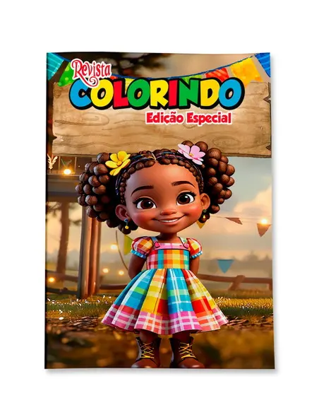 Livro de Colorir Arraiá Festa Junina Menina Negra Personalizado | Kit Colorir Infantil | Lembrancinha Festa Infantil