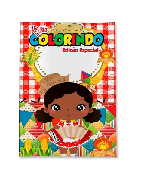 Livro de Colorir Arraiá Festa Junina Menina Negra Personalizado | Kit Colorir Infantil | Lembrancinha Festa Infantil
