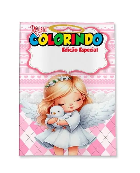 Livro de Colorir Batizado Menina Rosa 14x10 Personalizado | Kit Colorir Infantil | Lembrancinha Festa Infantil