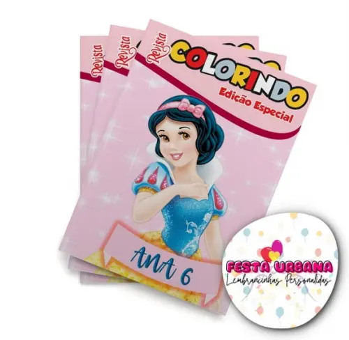 Livro de Colorir Branca de Neve 14x10 Personalizado | Kit Colorir Infantil | Lembrancinha Festa Infantil
