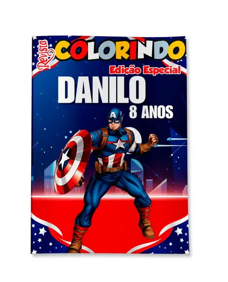 Livro de Colorir Capitão América 14x10 Personalizado | Kit Colorir Infantil | Lembrancinha Festa Infantil