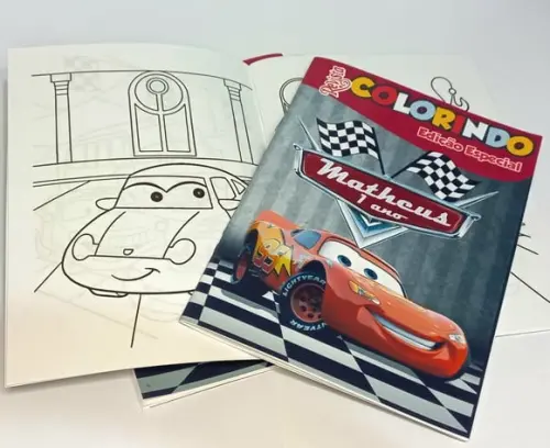 Livro de Colorir Carros Relâmpago Mcqueen 14x10 Personalizado | 