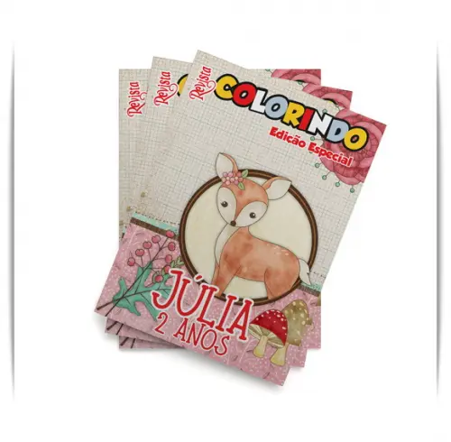 Livro de Colorir Cervo Bosque Encantado Urso 14x10 Personalizado | Kit Colorir Infantil | Lembrancinha Festa Infantil
