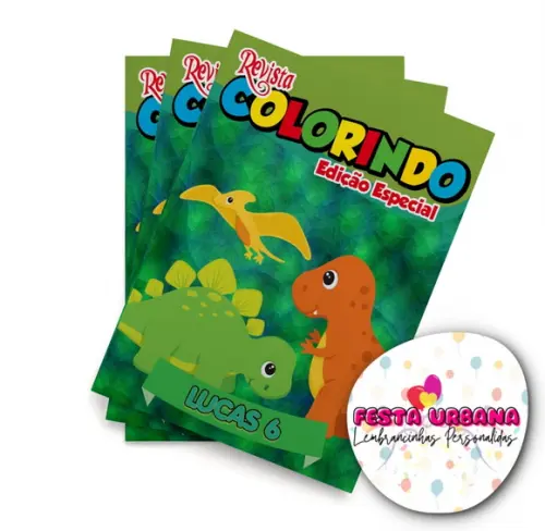 Livro de Colorir Dinossauro Baby Cute 14x10 Personalizado | Kit Colorir Infantil | Lembrancinha Festa Infantil